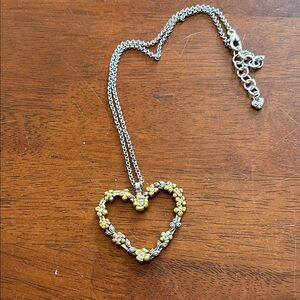 Betsey Johnson Silver Heart Necklace with Yellow Floral Accents